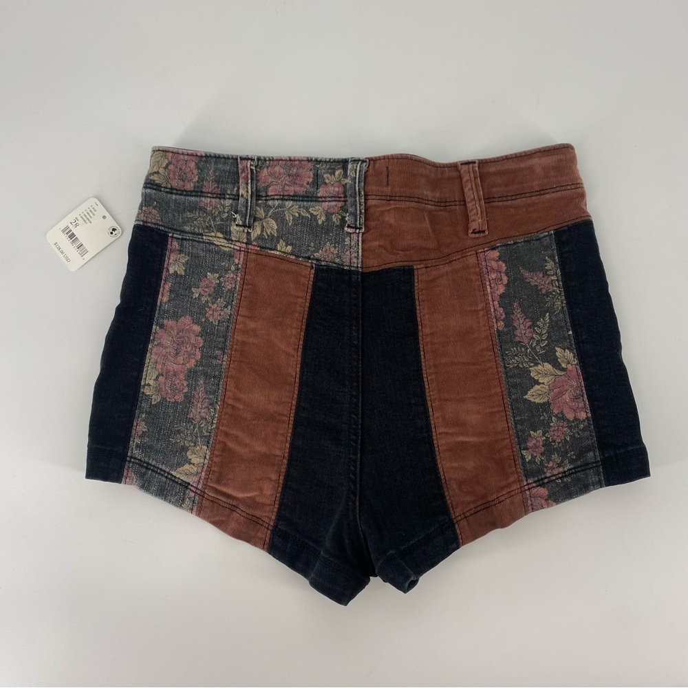 Free People Patchwork High Rise Corduroy Black Denim Shorts - Picture 7 of 8